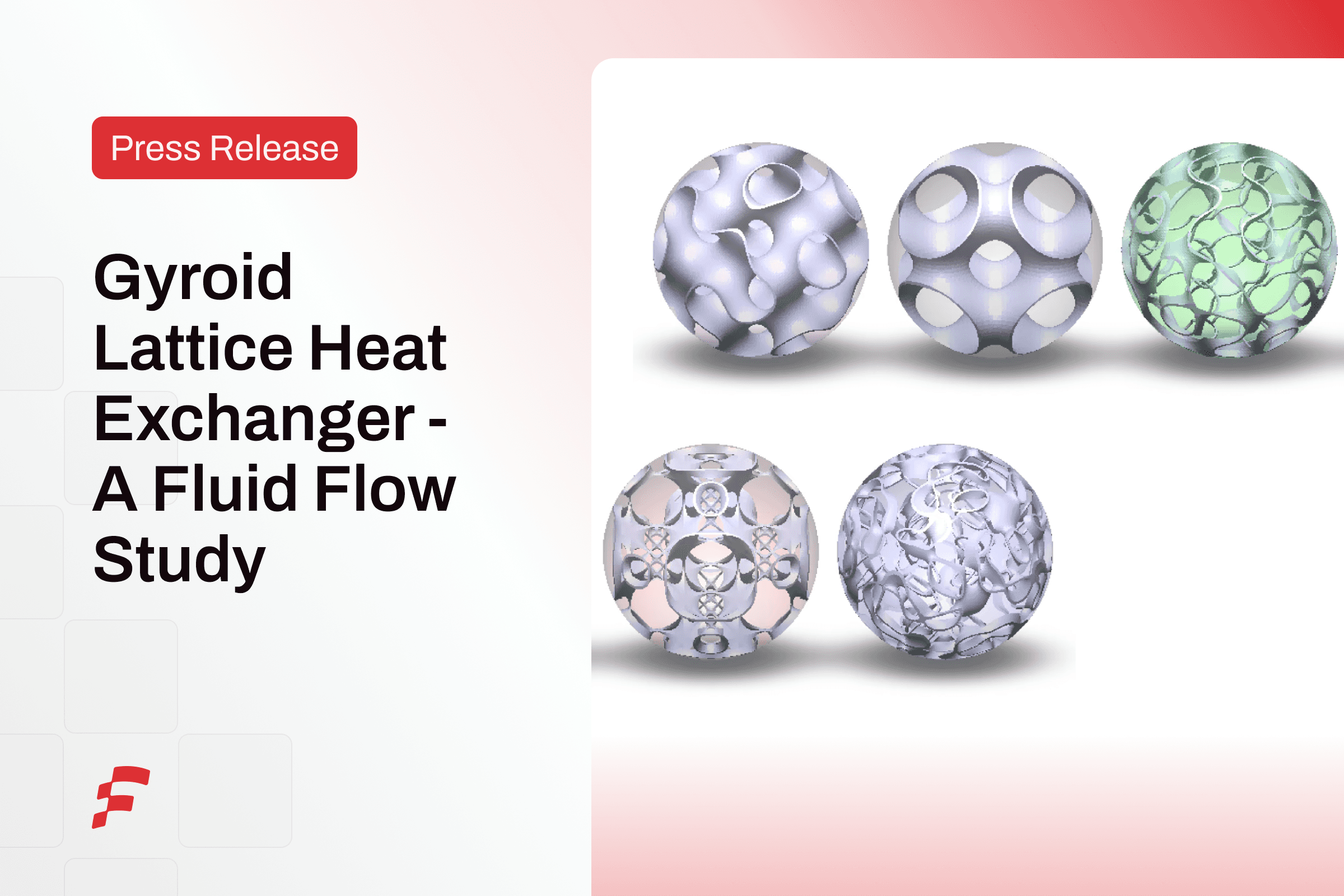 A 3D rendering of a gyroid lattice structure designed for a heat exchanger study.