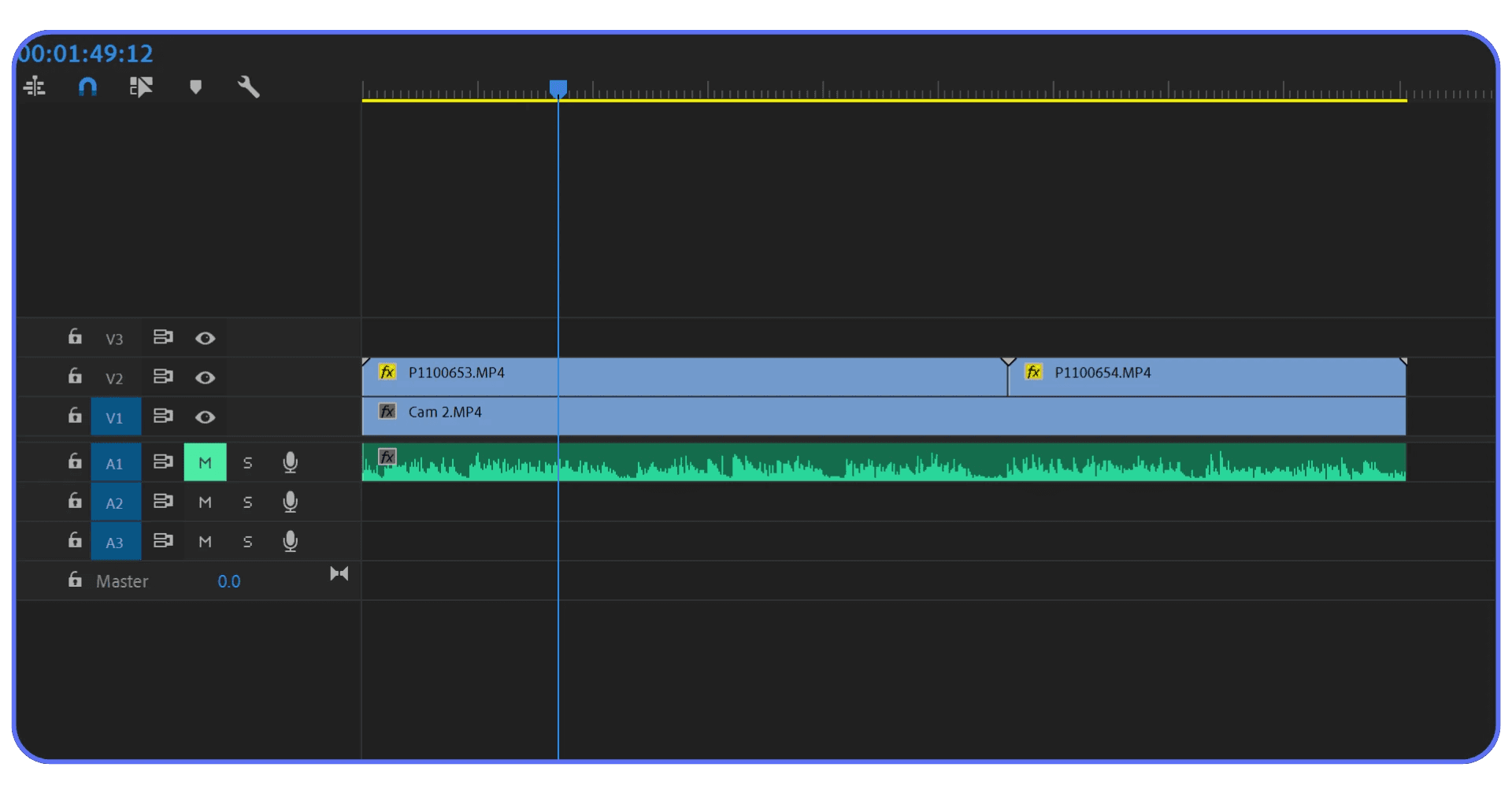 Adobe Premiere Pro timeline showing video clips and synced audio waveform during editing