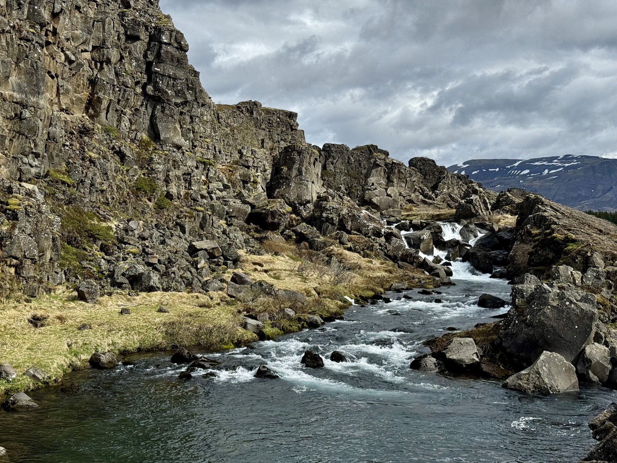 A river running through the rift valley of Thingvellir National Park in Iceland.