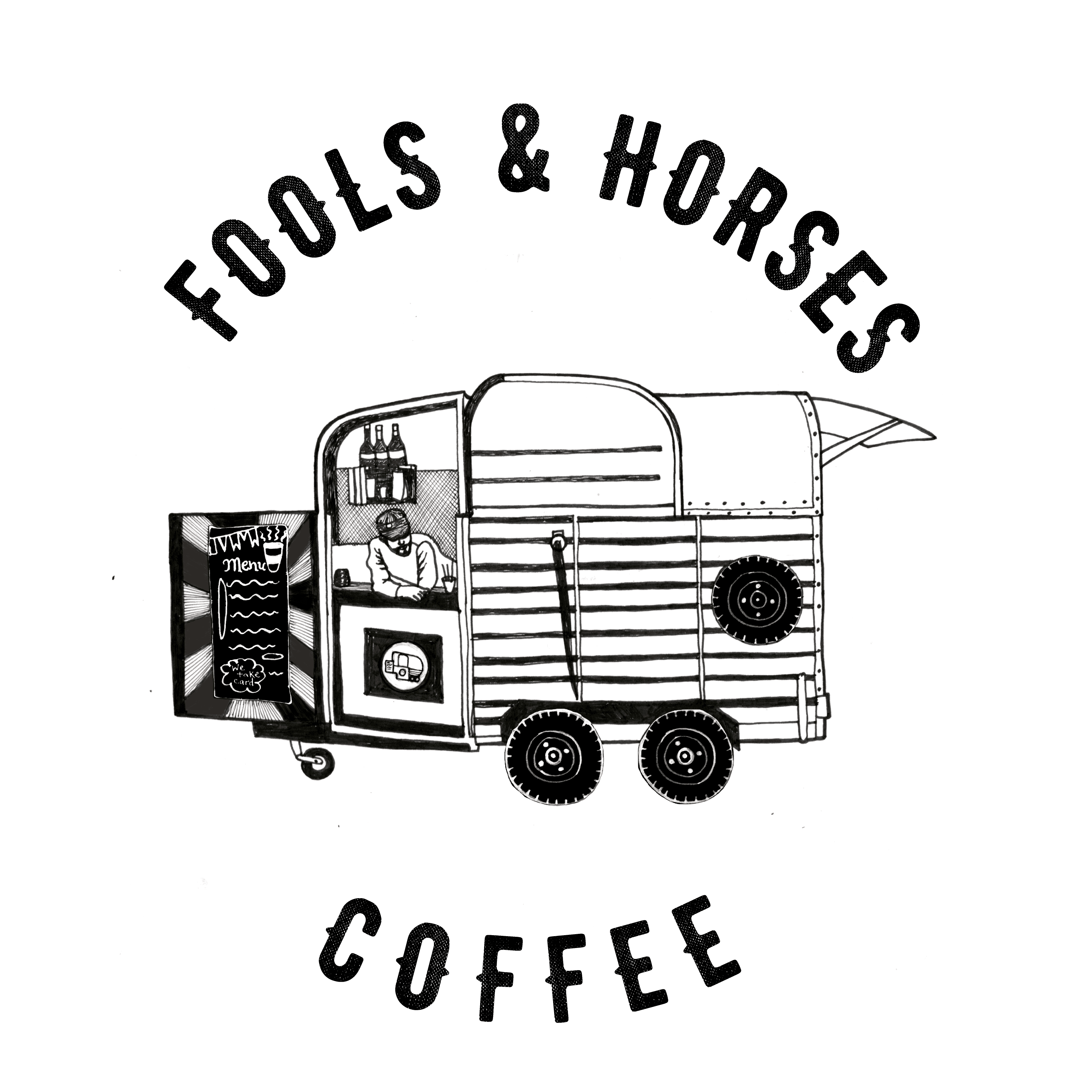 Monochrome coffee truck icon – Branded vehicle visual for Irish mobile coffee company.