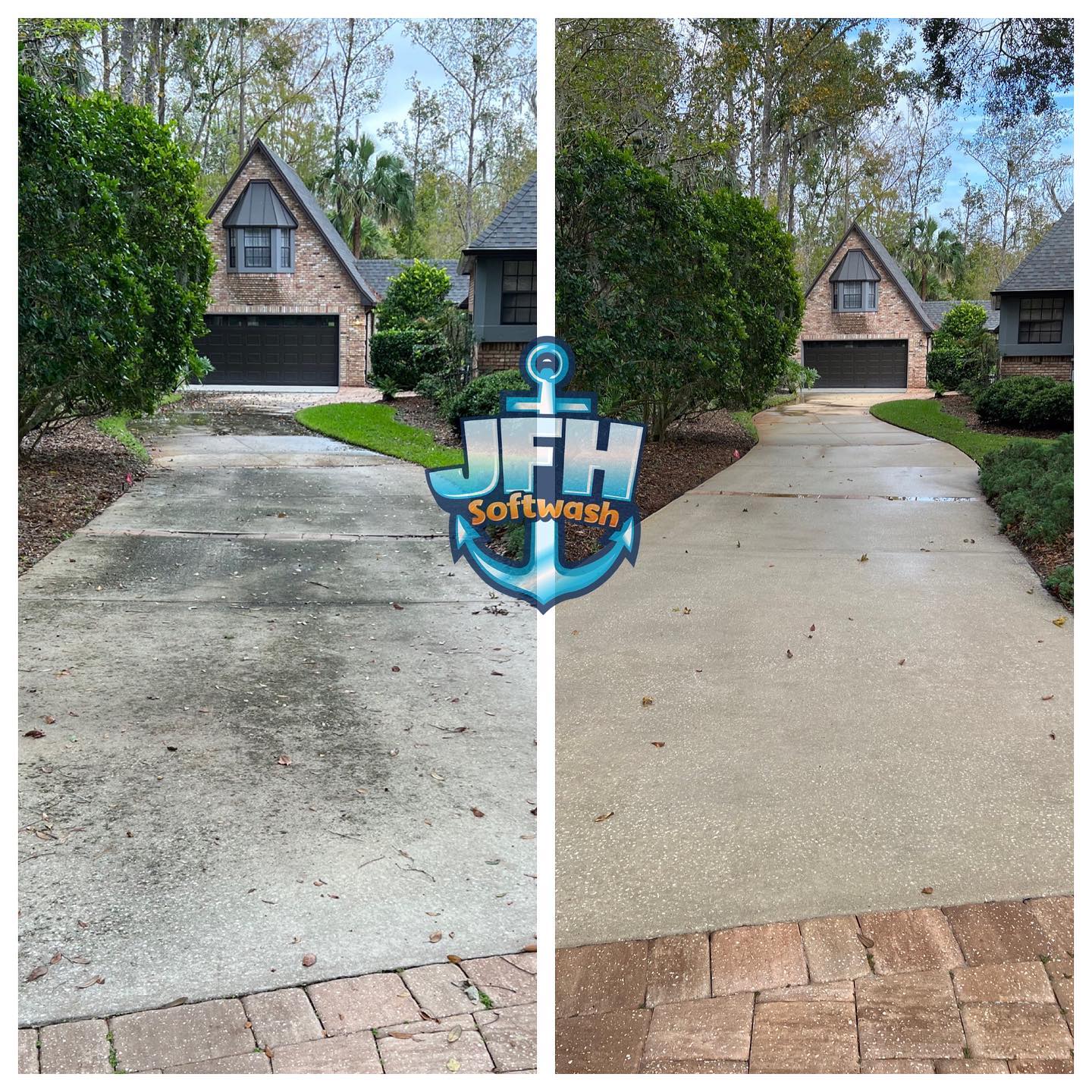 before and after picture of a concrete cleaning