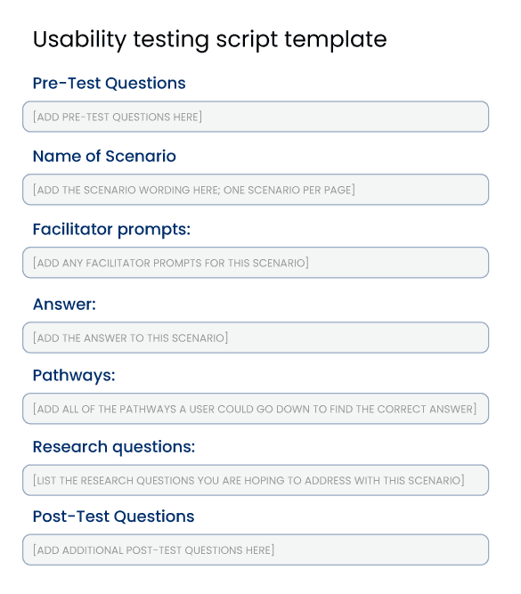 Usability testing script template