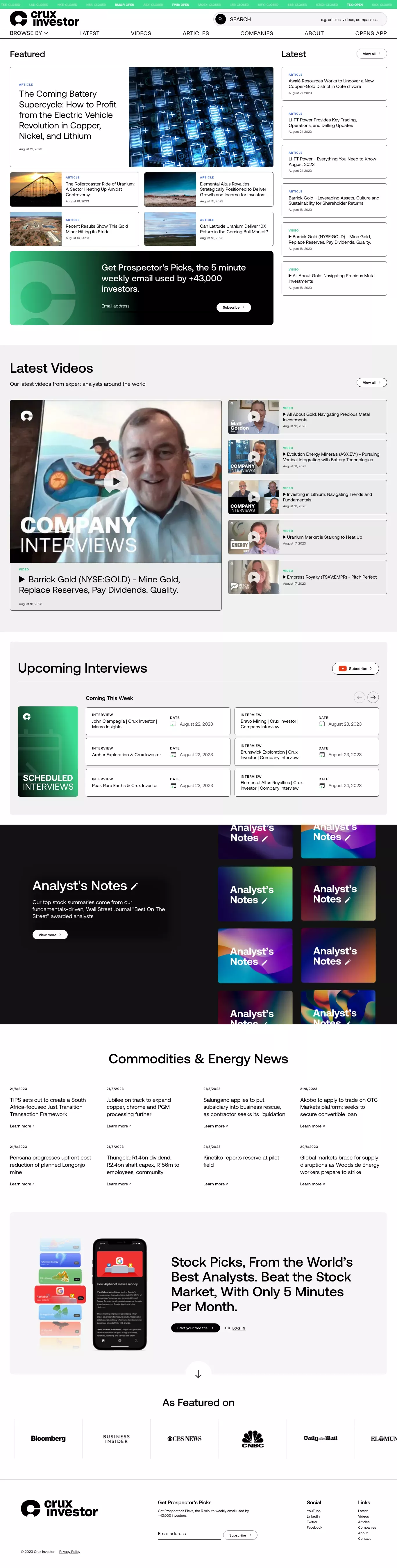 Crux Investor blog page screenshot showcasing Finance and News design
