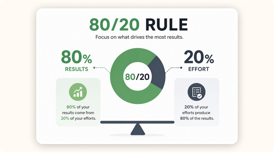 Pareto principle concept showing small input driving majority of results&nbsp;