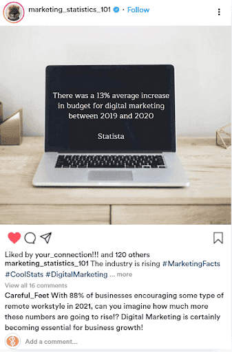 An instagram screenshot from a marketing statistics account showing that fact on a computer.