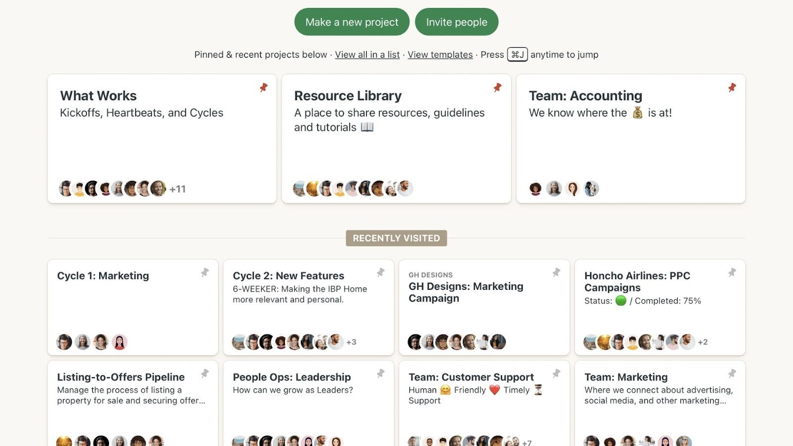 Basecamp's communication-focused project dashboard