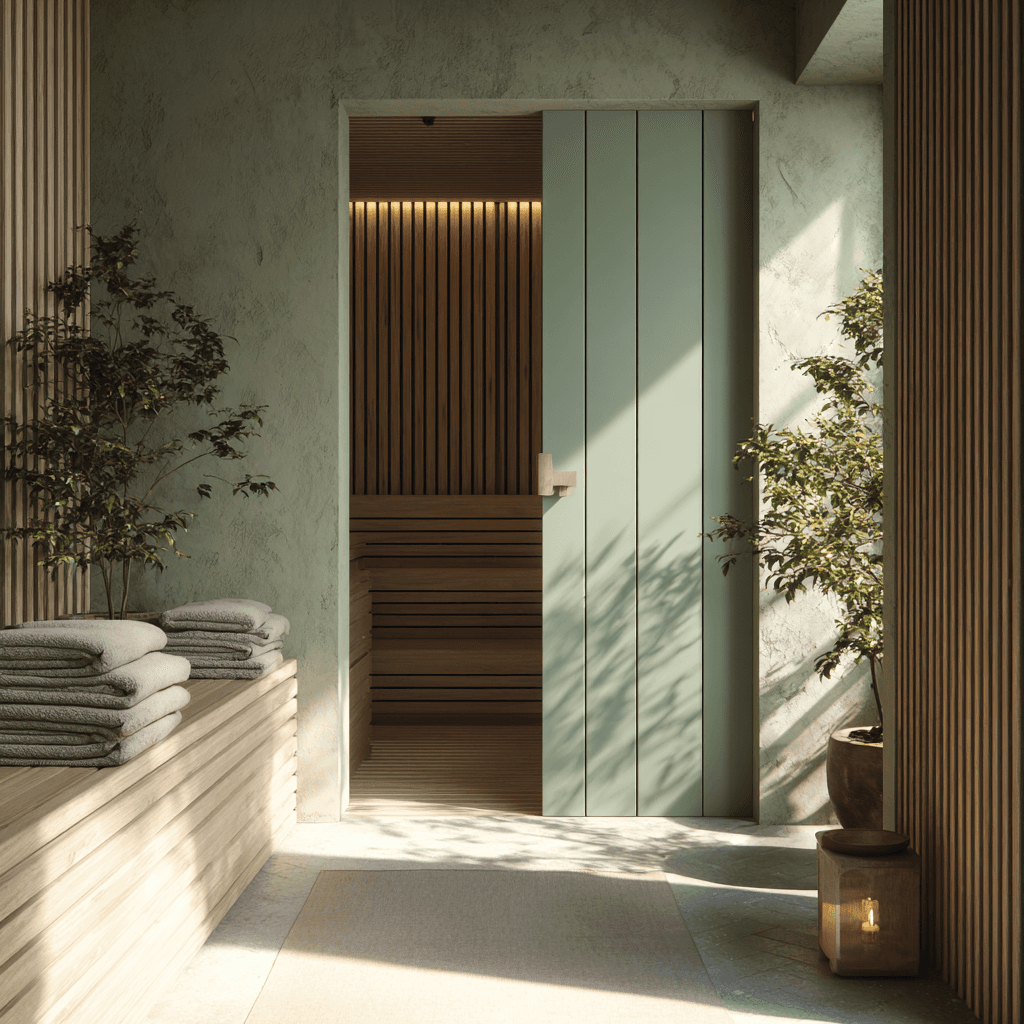 A serene spa setting with two lounge chairs beside a warm, reflective pool and soft, natural lighting.