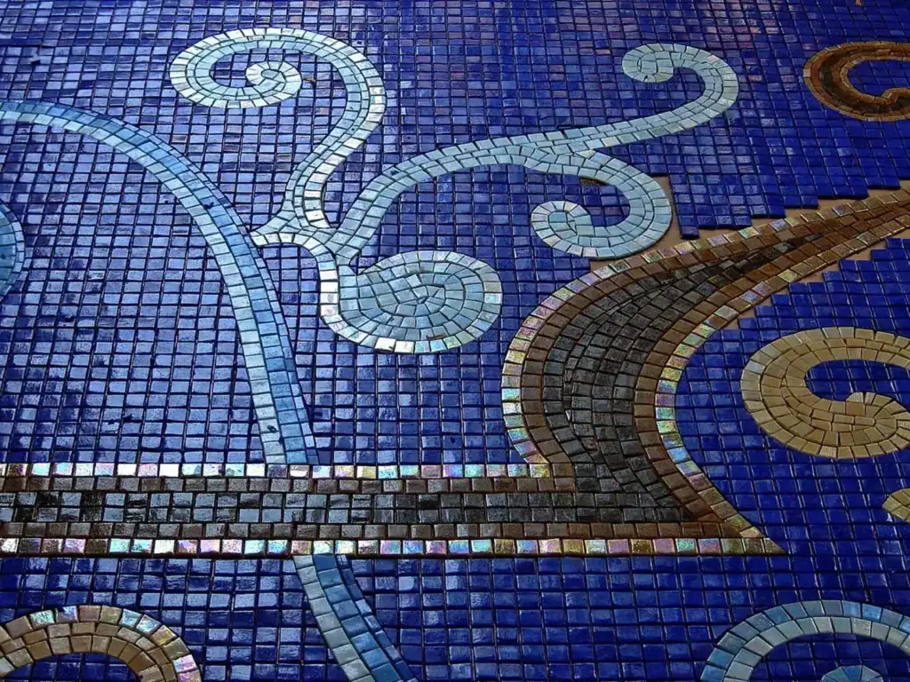 Blue pool mosaic under fabrication in the studio — Mosaiclegs Art Studio