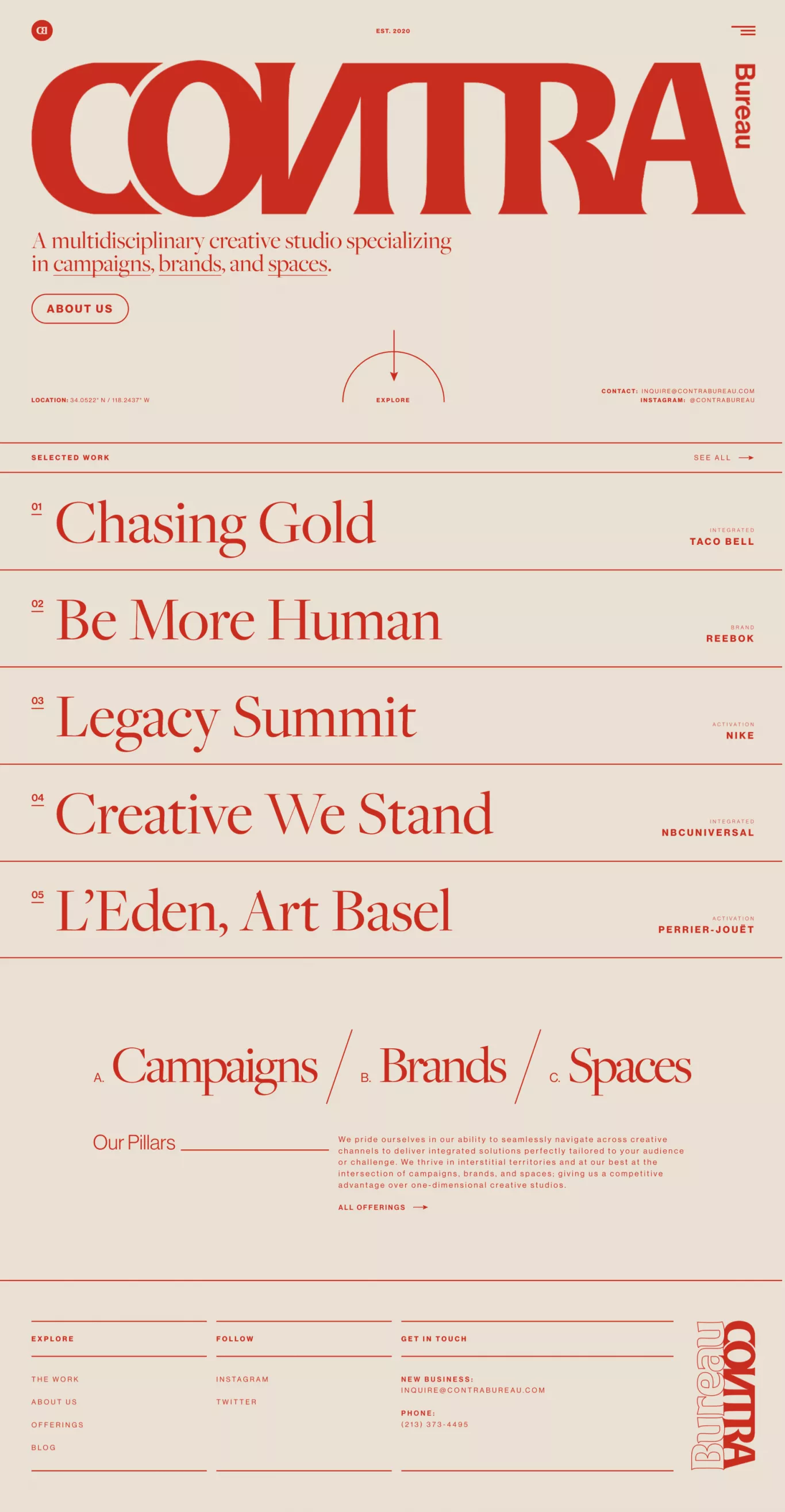 ContraBureau portfolio page screenshot showcasing Design and Tech design