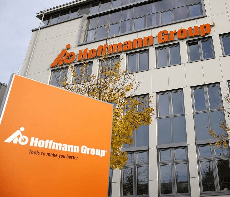 rebranded outdoor signage elements of Hoffmann Group office