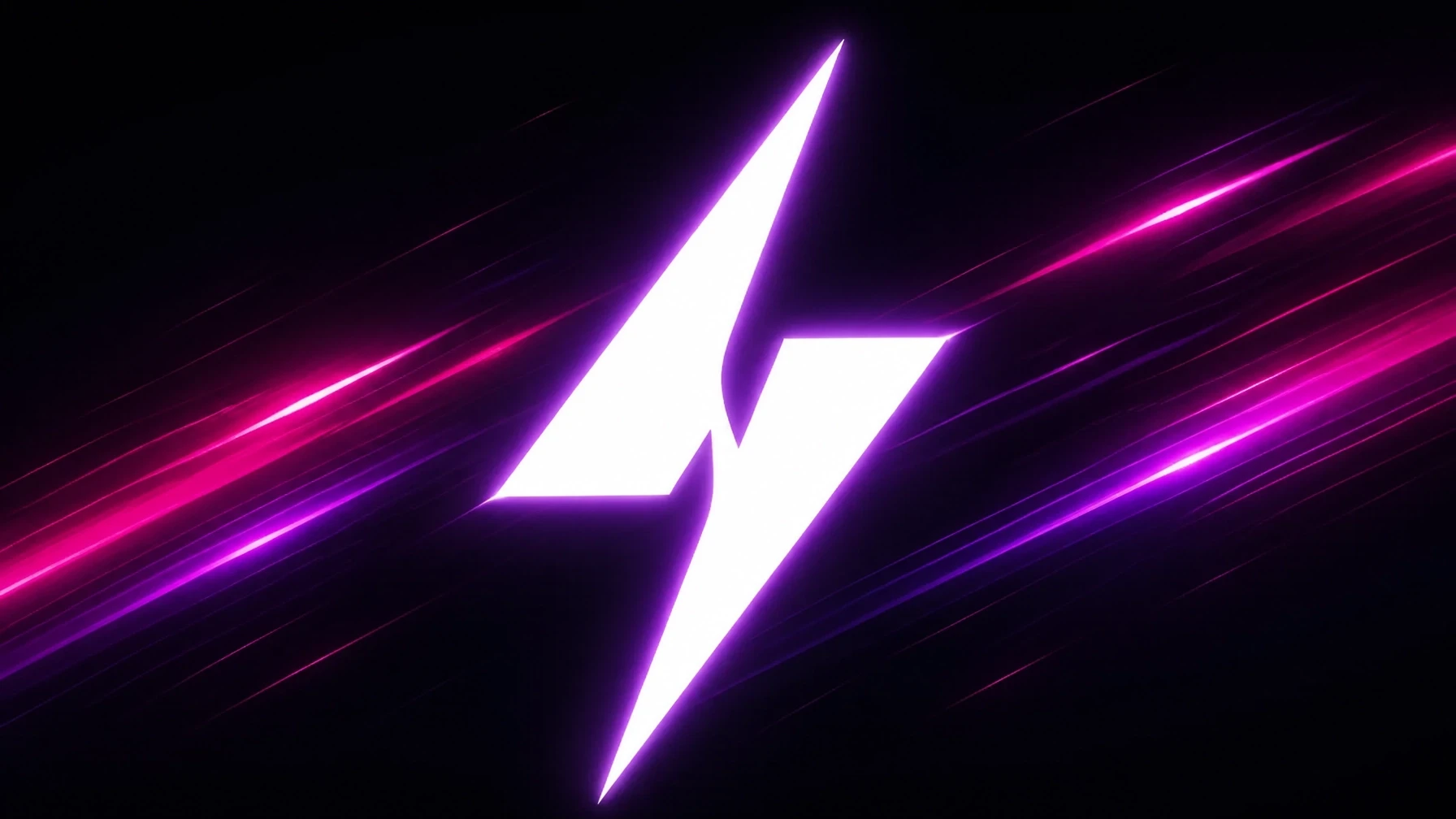 A cinematic, high-end agency style with deep blacks and electric violet/magenta accents, featuring a sharp minimalist white lightning bolt icon glowing with a faint violet aura, symbolizing rapid digital transformation and speed.