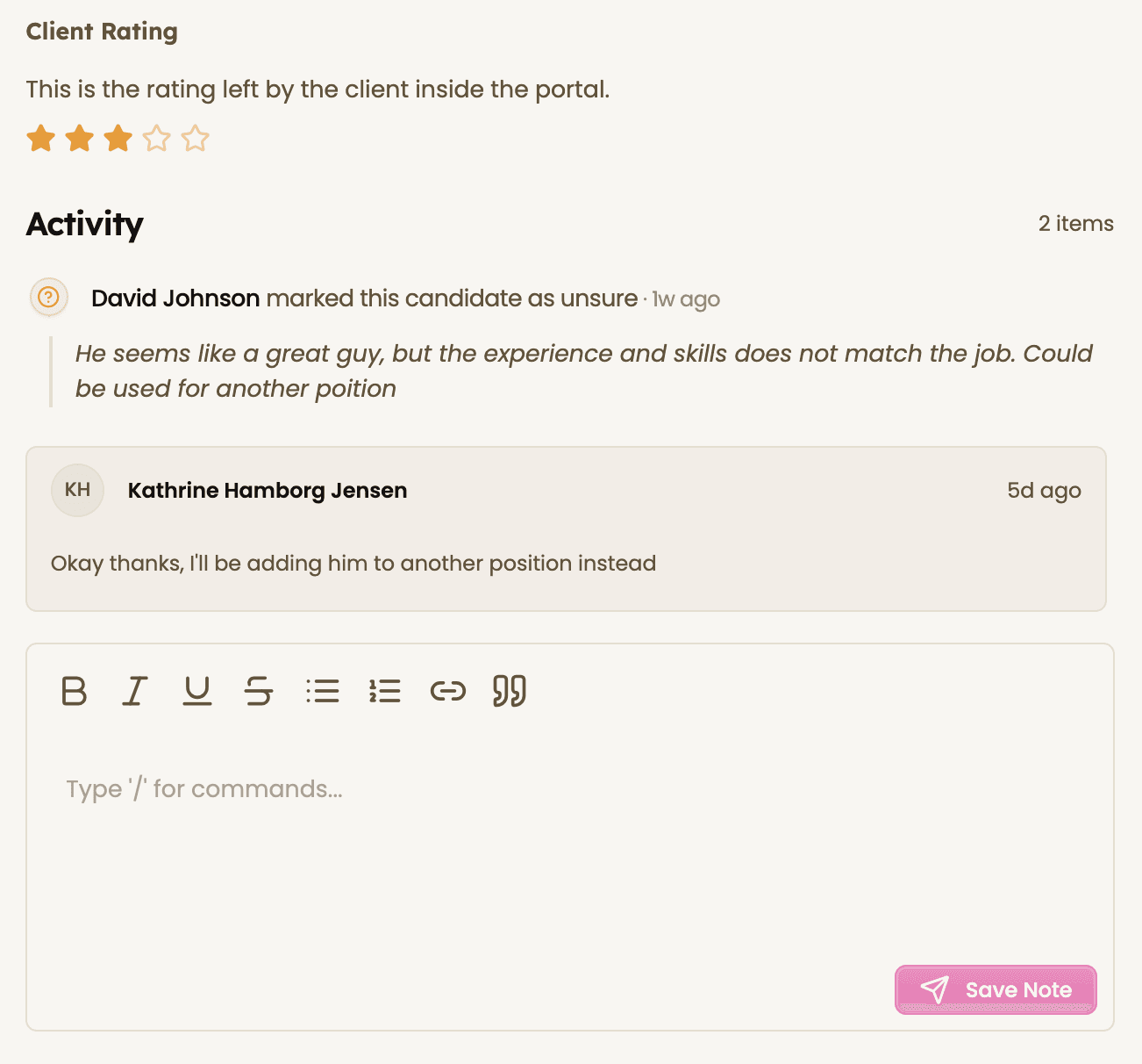 Client feedback and notes
