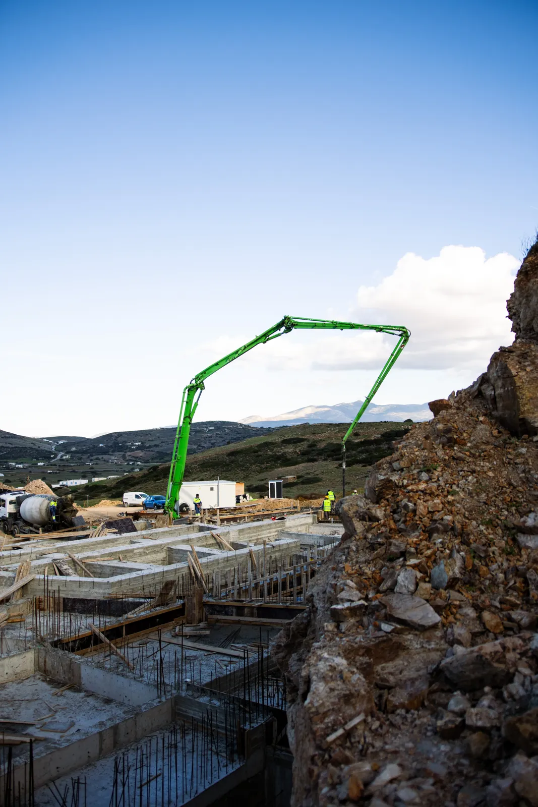 Concrete pour on Antiparos, December 2025.