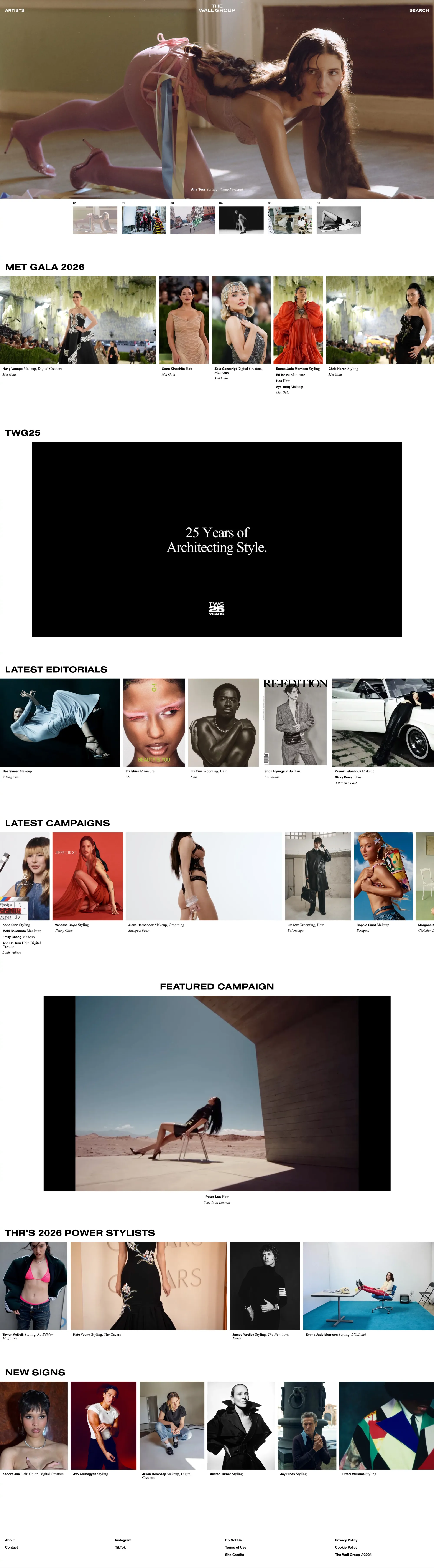 The Wall Group portfolio page screenshot showcasing Advertising and Beauty design
