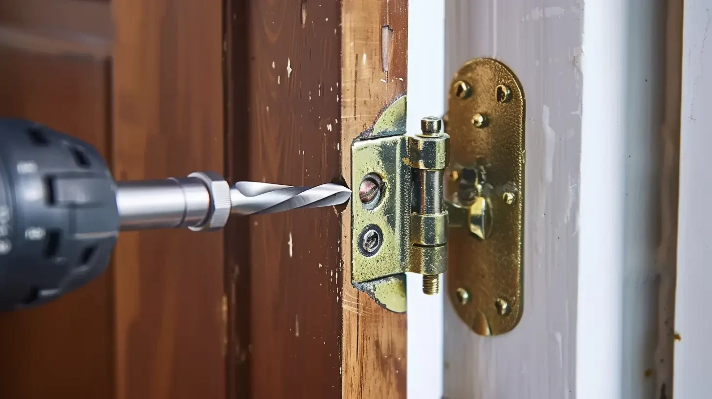 drilling-into-door-hinge-wooden-door