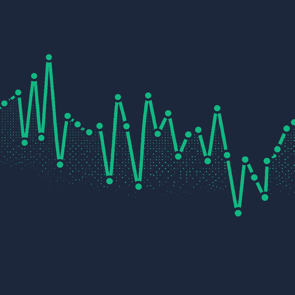 A teal line graph with various data points connected by a jagged line, representing swing analytics or performance tracking.