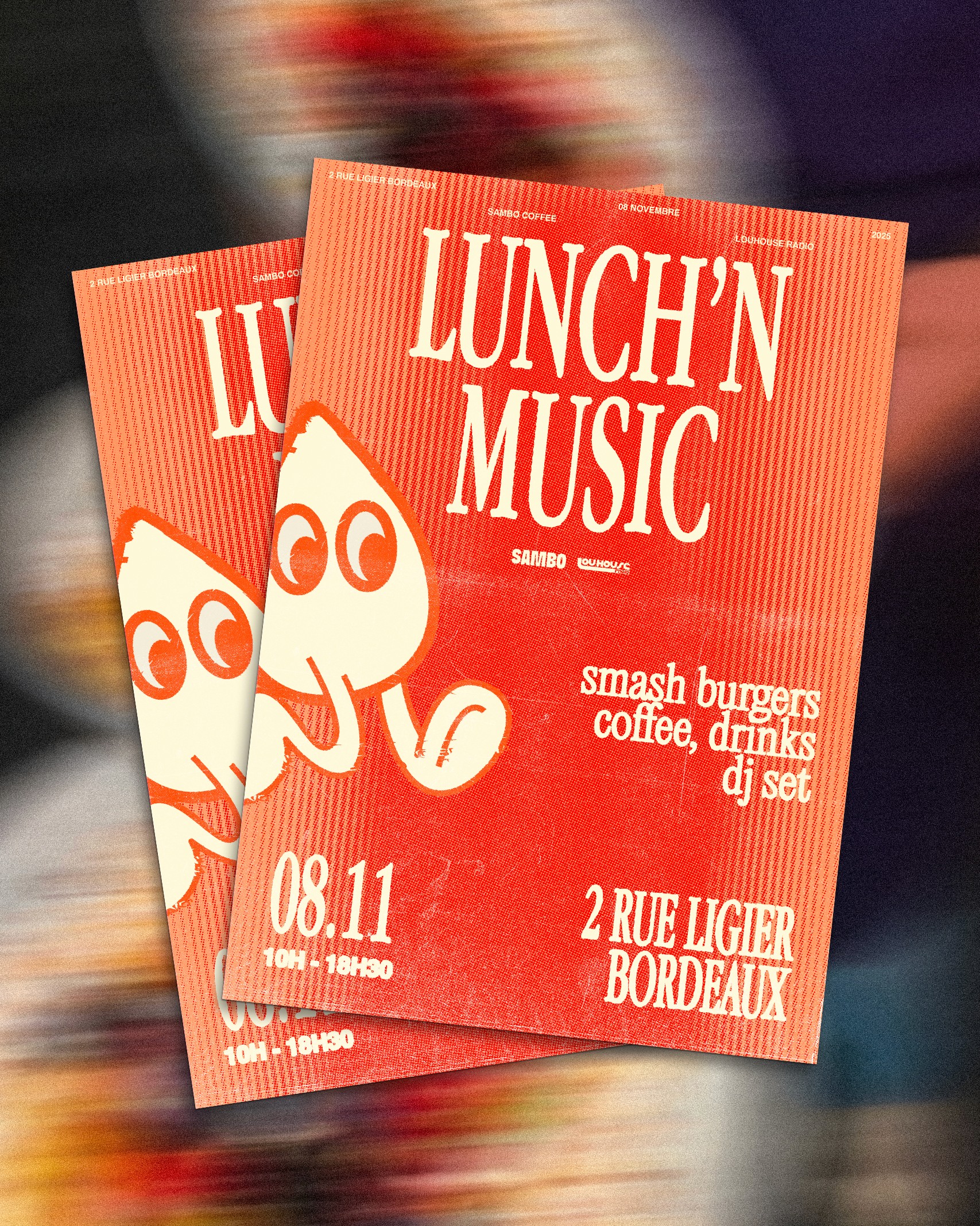 design affiche graphique d'un café. affiche orange autour du café et de la musique pour un évènement