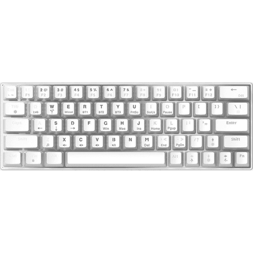 A top-down view of a compact mechanical keyboard with vibrant RGB backlighting, representing a professional developer workstation.