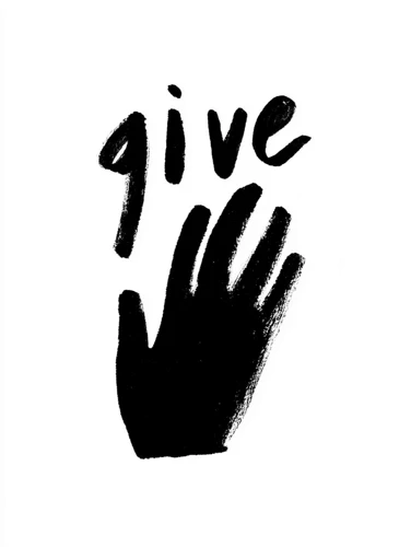 Black illustration of a raised hand with the word give