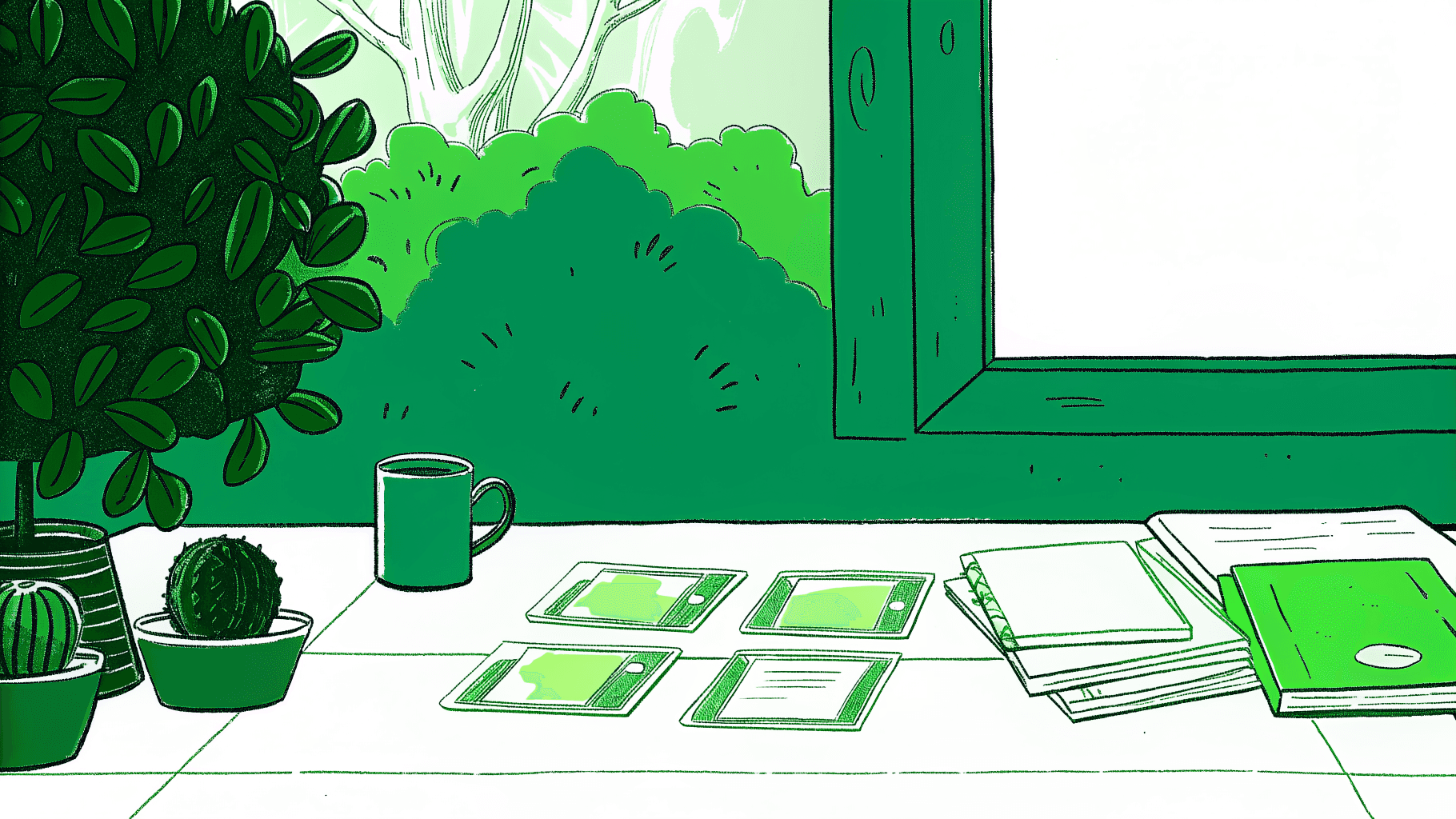Six unclaimed asset types from a deceased relative's estate illustrated as glowing icons on a desk