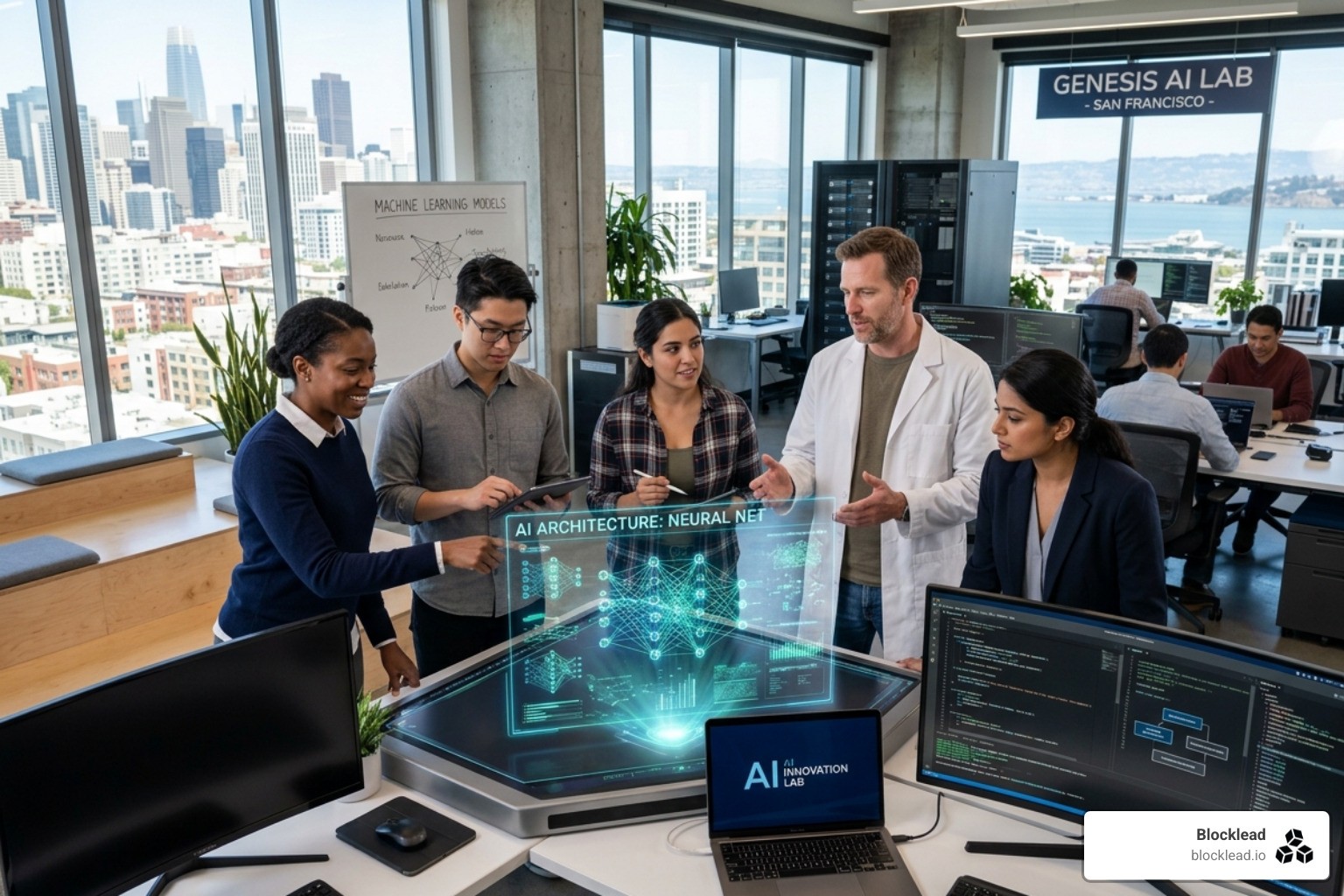 modern AI lab environment showing collaboration - ai startup studio