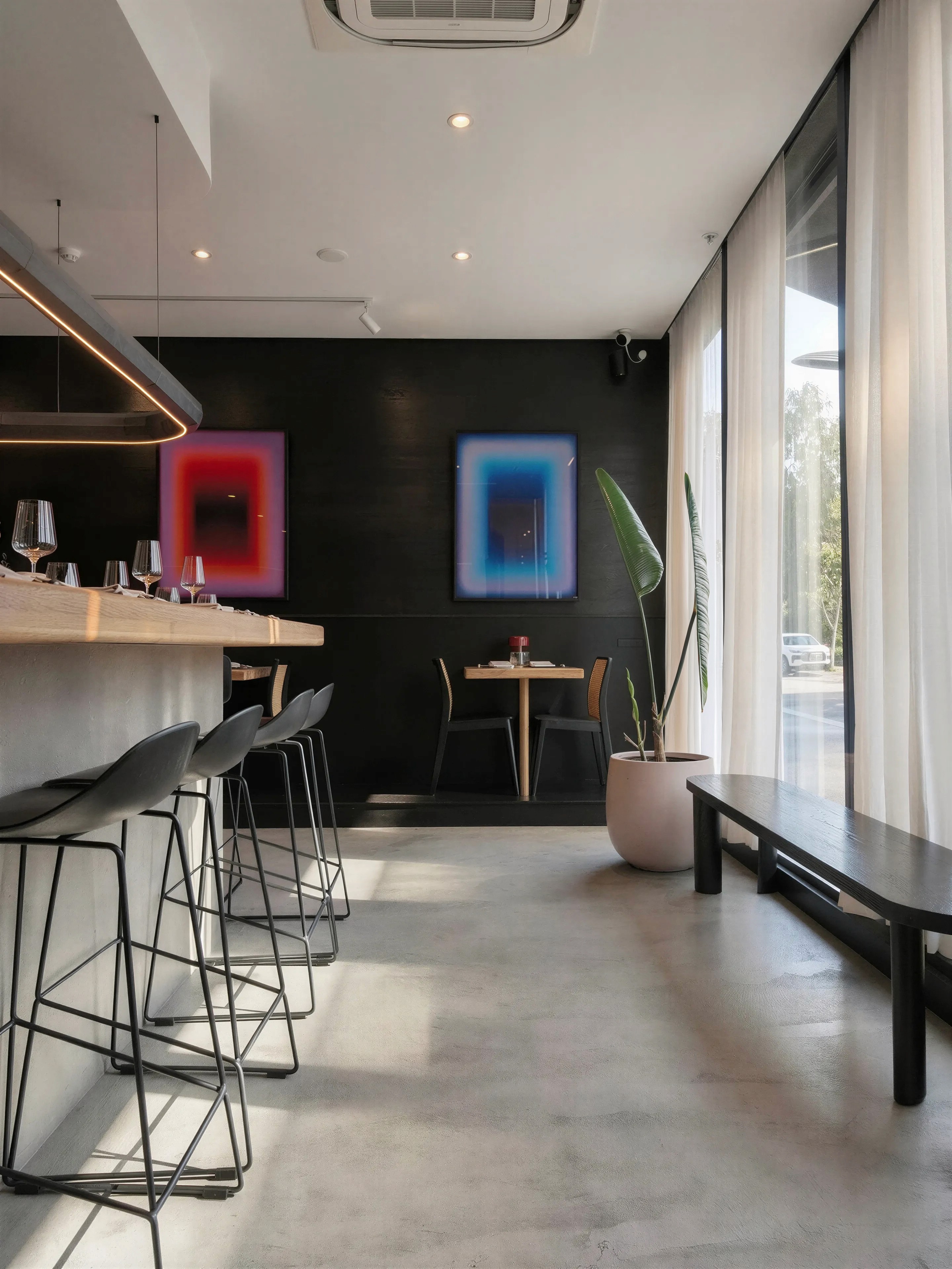 Uminono restaurant interior with chef's counter and natural light in Prahran