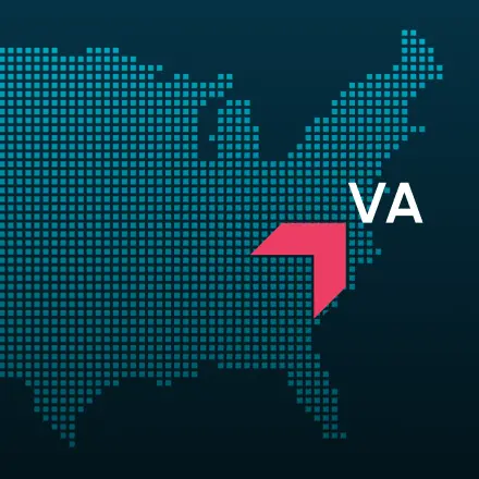 Map highlighting Virginia with a red arrow, representing GIA Group, LLC truck insurance coverage area.
