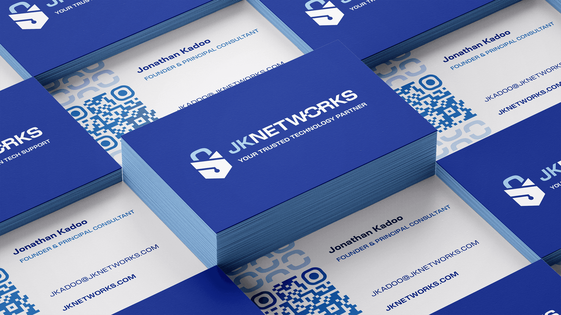 Business card mockup featuring the JKNetworks Branding
