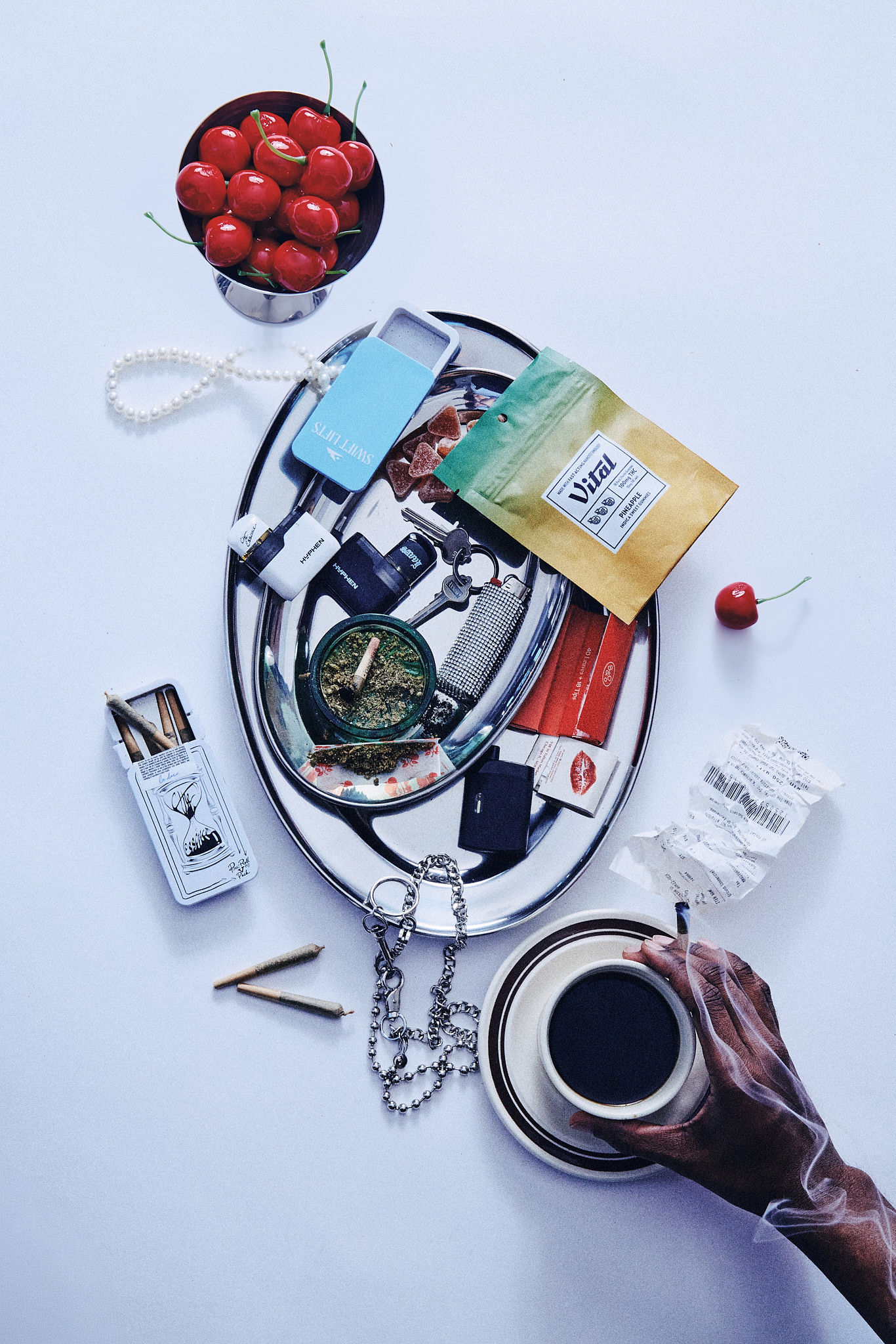 Woman with red hair covering mouth with hair