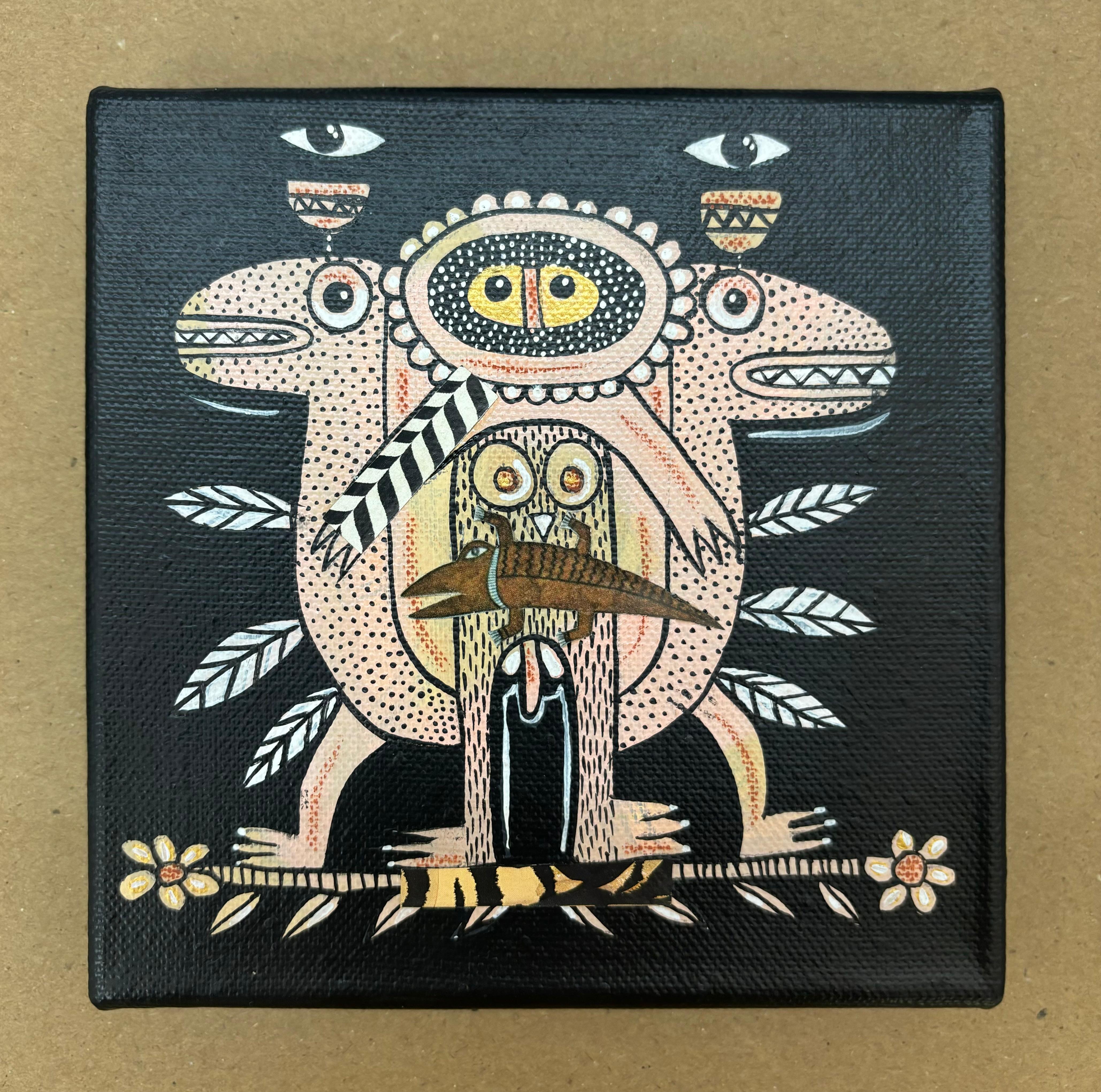 herd of sheep on road painting