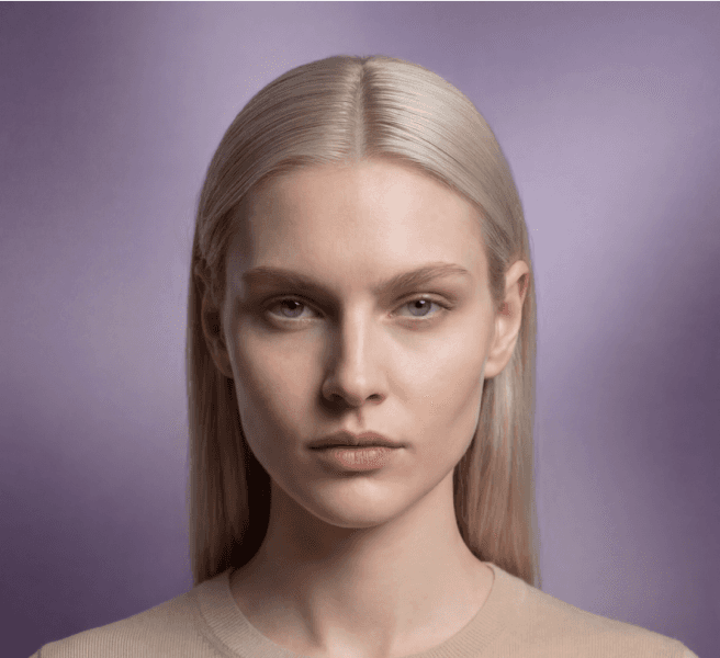 Sofia Müller AI model portrait with minimal studio lighting for jewelry