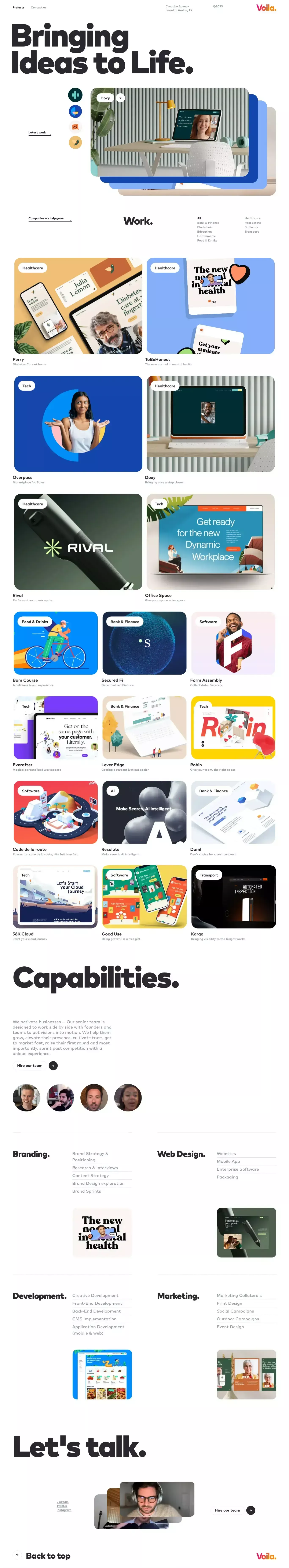 Voila portfolio page screenshot showcasing Design and Tech design