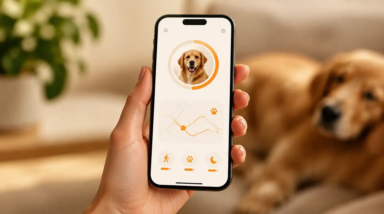 Phone screen displaying a minimal pet-tracking app interface