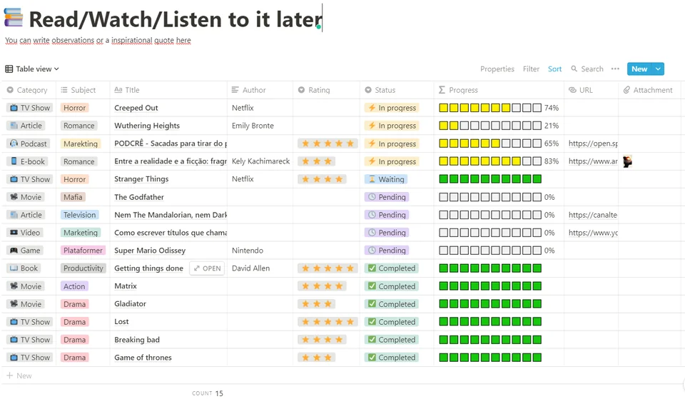 Free Notion Templates Personal Media Tracker