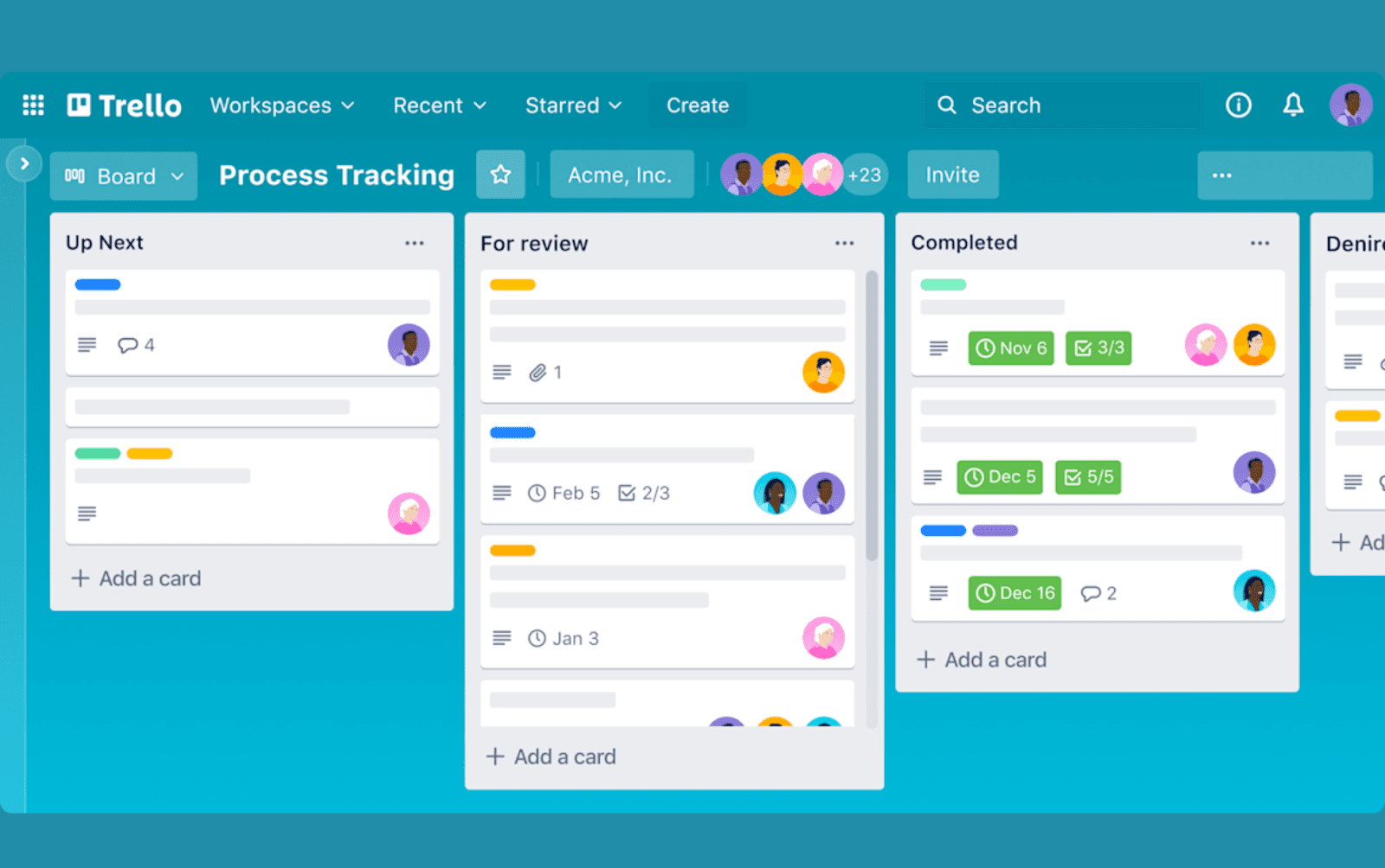 Trello board overview