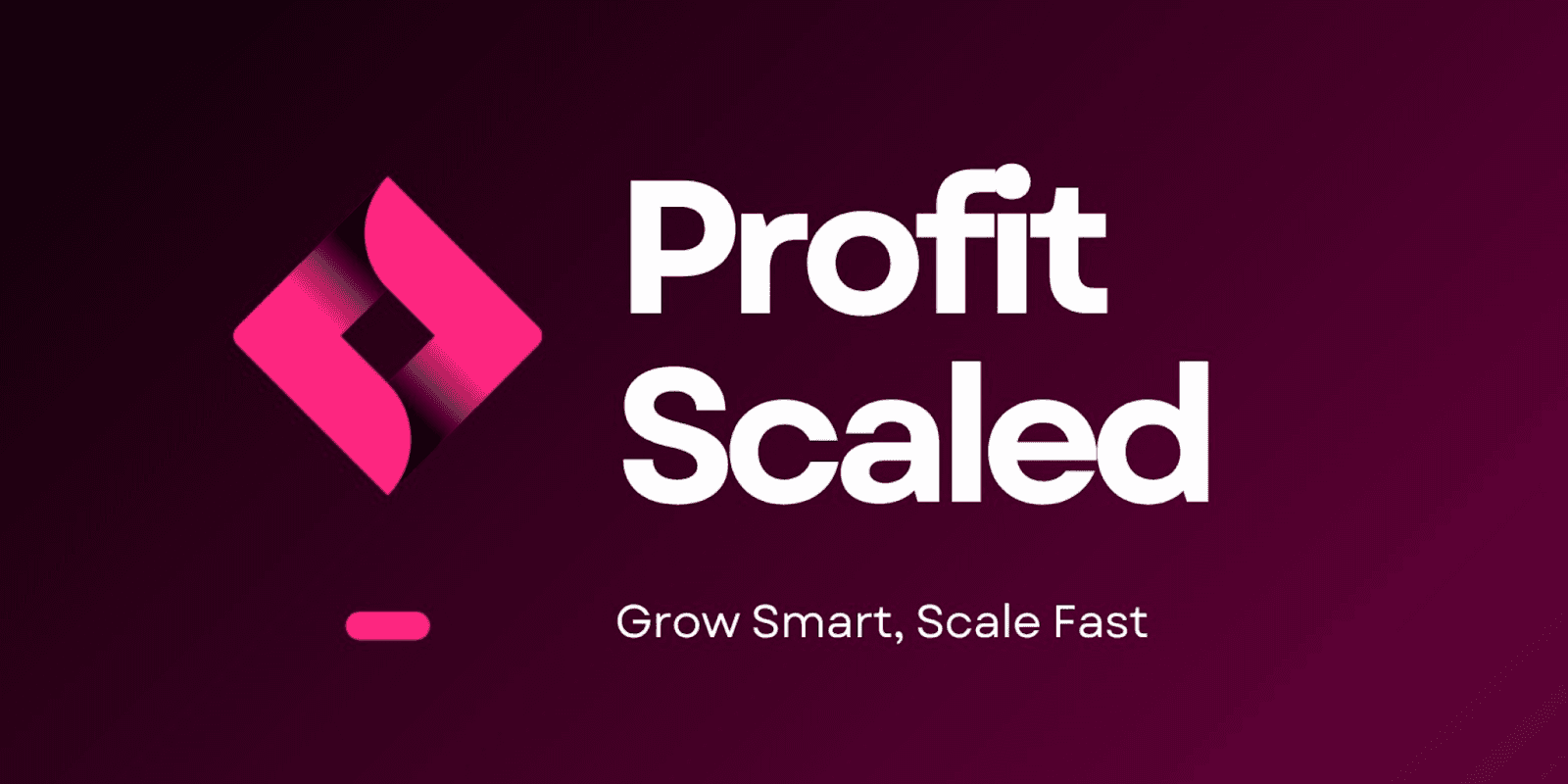 ProfitScaled logo with a bold, modern design in pink and white, reflecting growth and innovation.