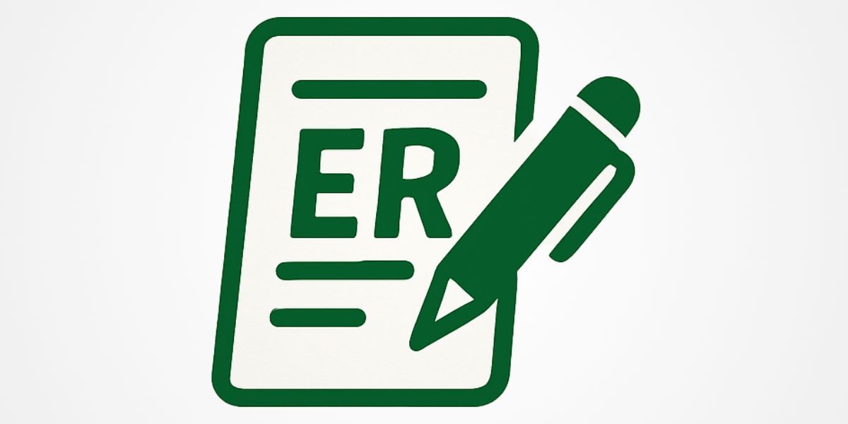 Illustration of a document with the letters 'ER' and a pencil, representing educational content creation and learning.