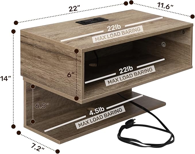 Floating nightstand with charging station – A stylish and functional furniture piece, perfect for any modern home.