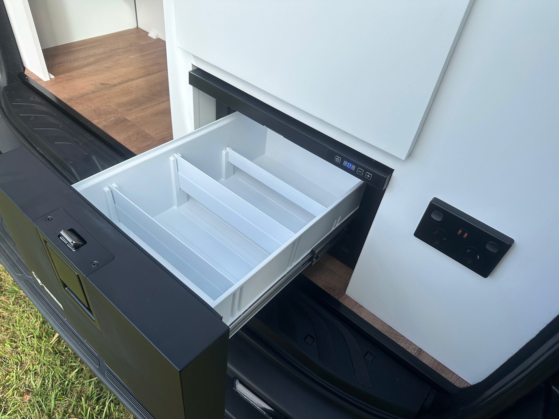 Drawer fridge in campervan