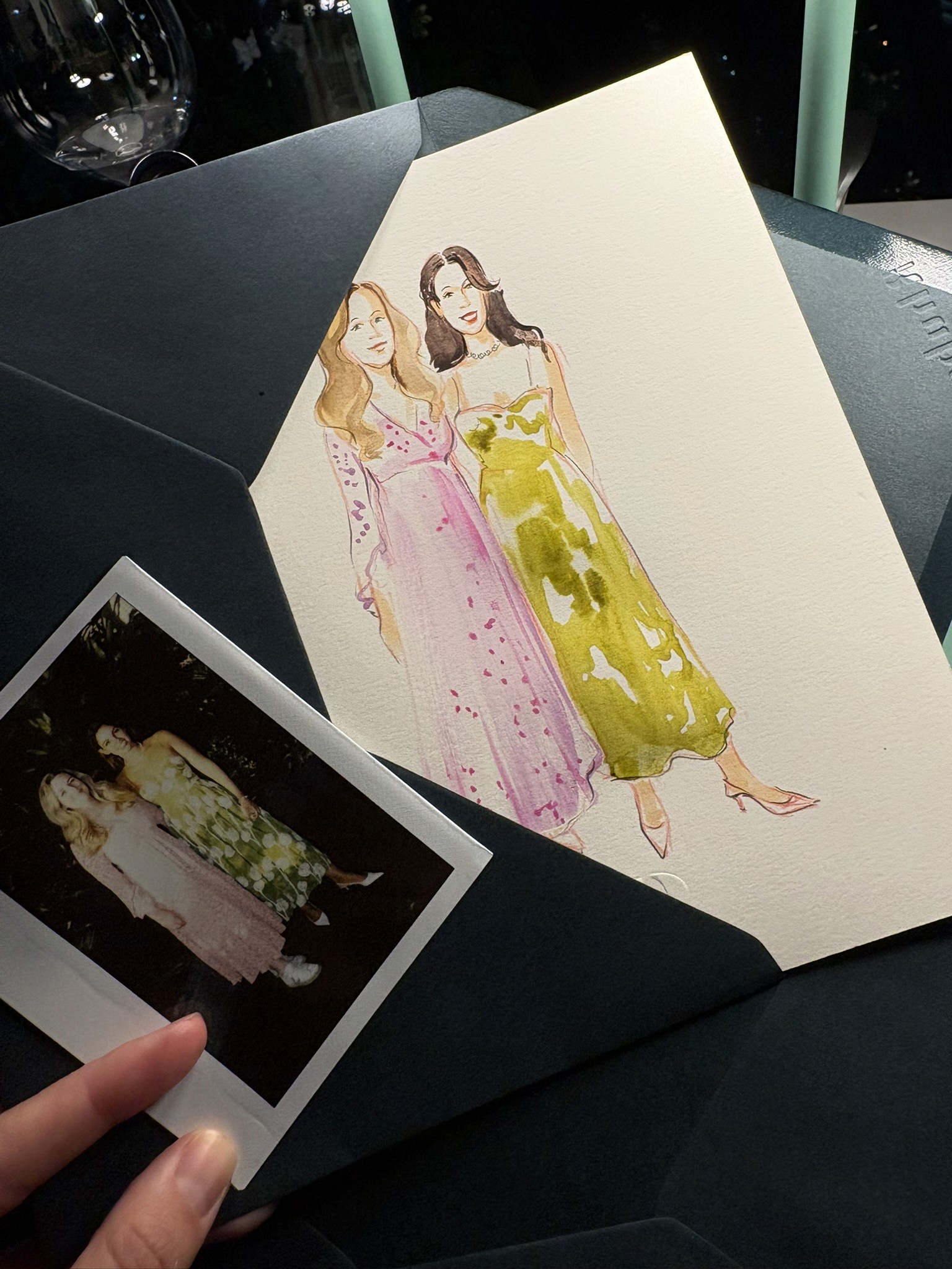 Watercolour guest portrait created from a Polaroid photo at a Sky Garden corporate event