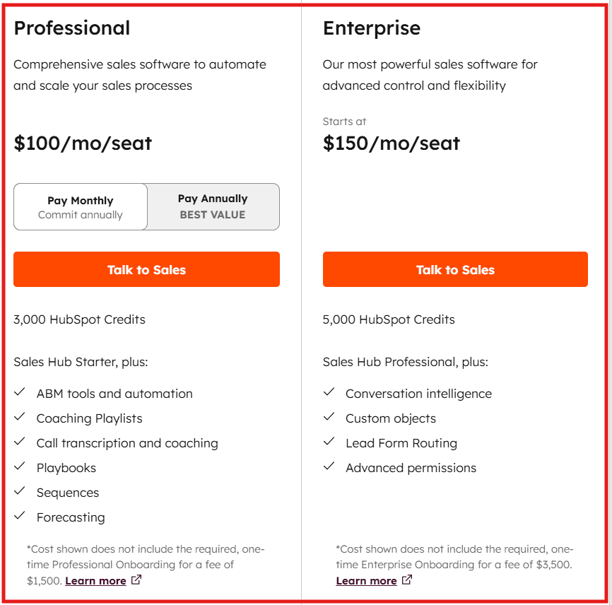HubSpot Sales Hub pricing