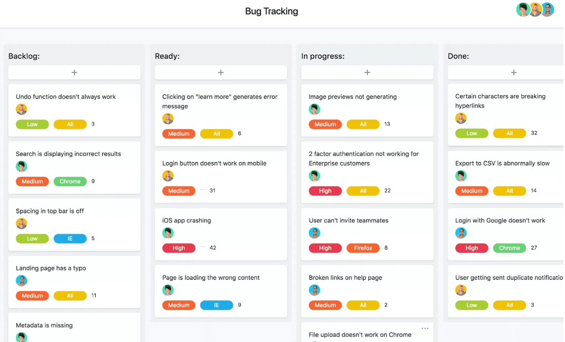 Asana’s bug tracking template