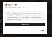 Base44 Export to ZIP modal with Download ZIP button