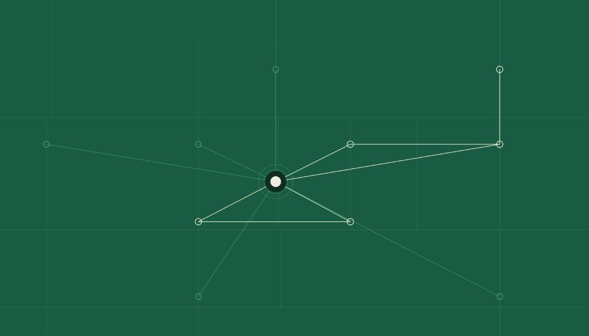 Abstract network-style illustration with a central black circle and connected blue nodes, symbolizing IT systems and the structured learning paths of CompTIA certifications.