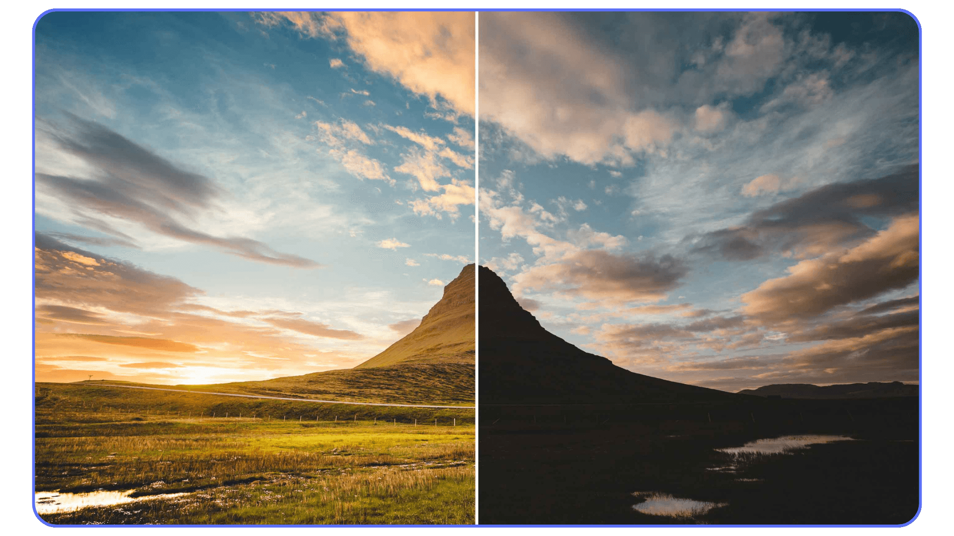 Before and after comparison showing flat log footage versus color-corrected footage using a LUT