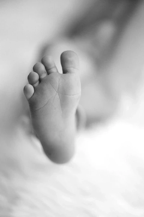 Black and white close-up of newborn toes