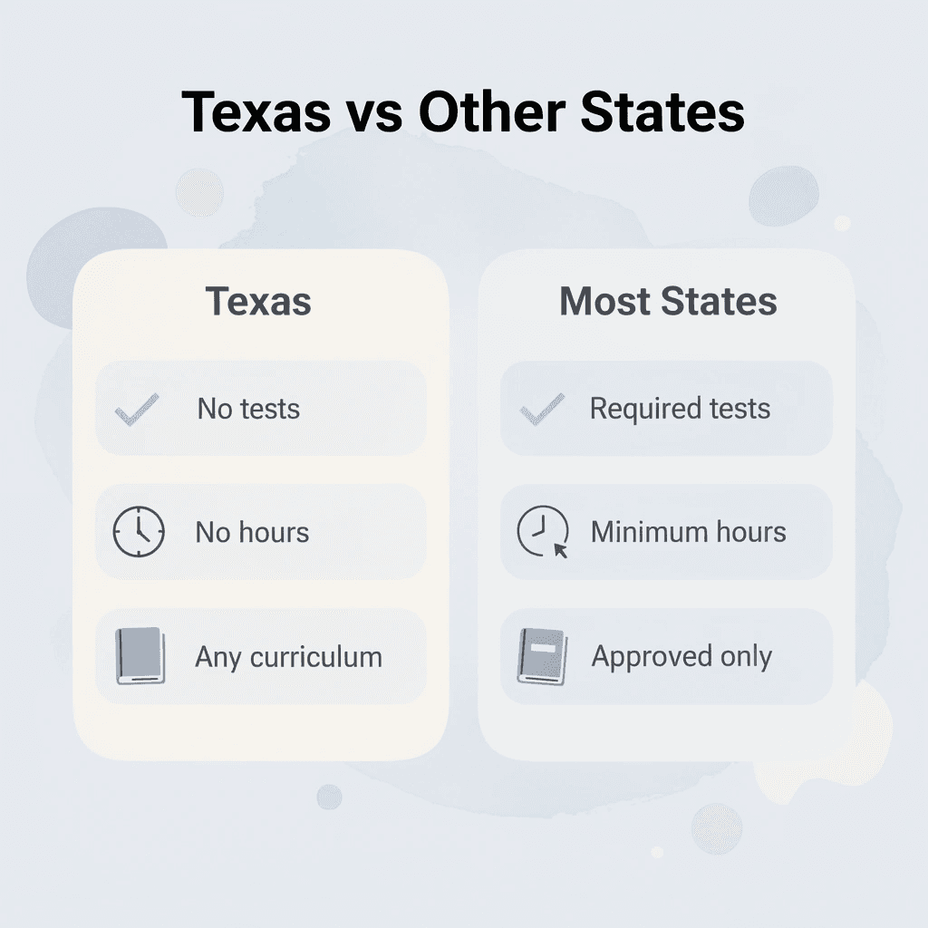 Comparison chart showing Texas homeschool flexibility versus other states