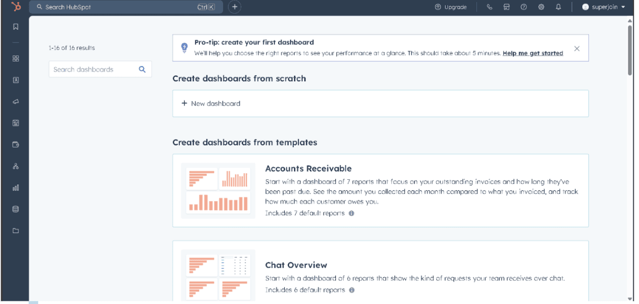 HubSpot account dashboard