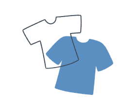 Blue and outlined T-shirt graphic icon.