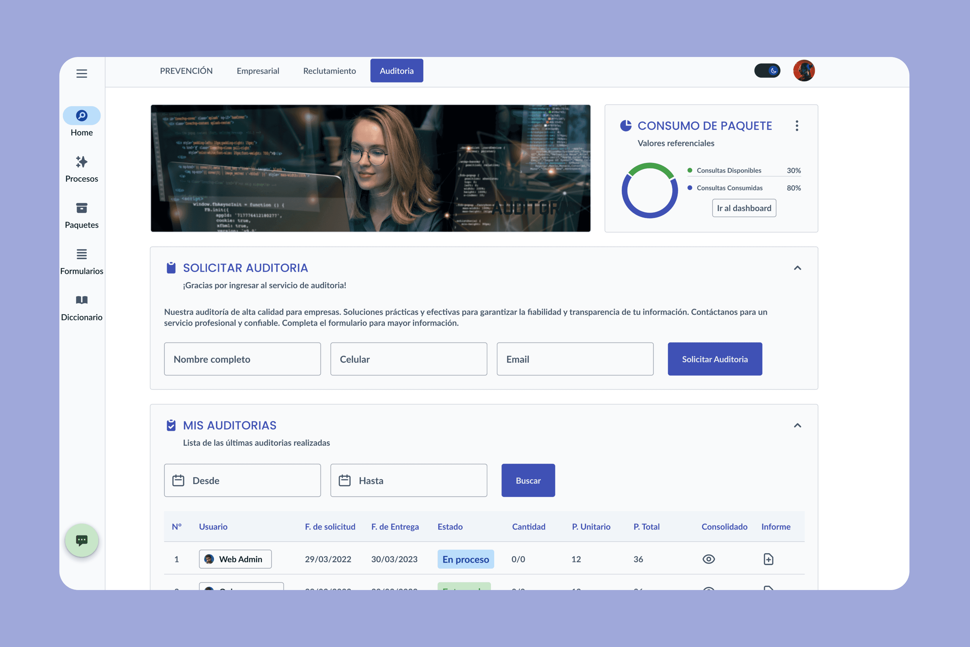 Captura de pantalla de app de recursos humanos